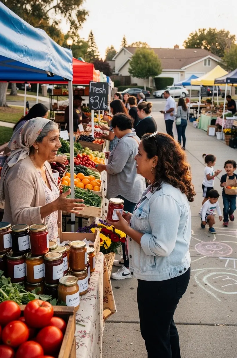 Graphic showing interconnected speech bubbles representing shared insights and storytelling.